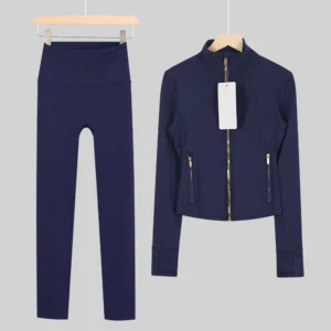 Navy Cropped Jacket and Leggings Set with Gold Zip