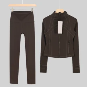Army Green Cropped Jacket and Leggings Set
