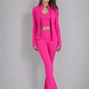 Hot Pink Jacket, U-Bra and Flare Pants Set