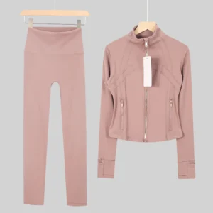 Dusk Rose Cropped Jacket and Leggings Set with Gold Zip