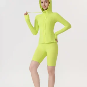 Fluorescent Green Hoodie Jacket and Shorts Set